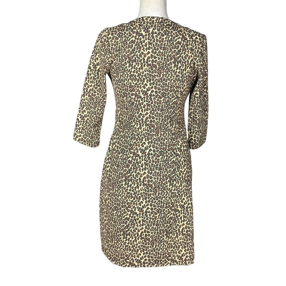 Katherine Way Animal Print Faux Wrap Dress Size XS 3/4 Sleeves Black Tan Career - Picture 3 of 9